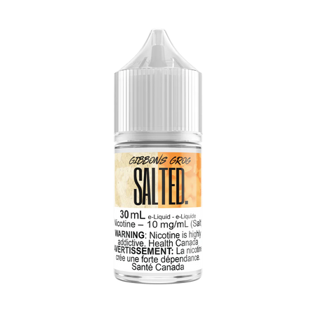 Gibbons Grog SALTED vape juice in a 30 mL bottle, featuring vanilla bean, pumpkin & spice flavors.
