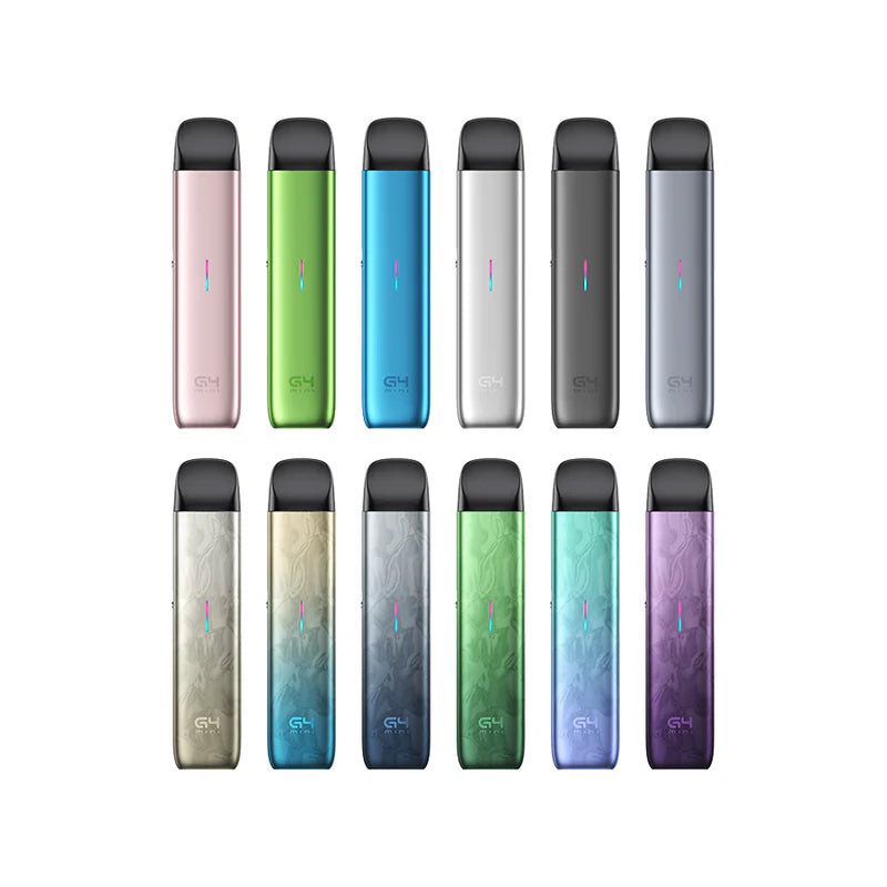 Collection of Uwell Caliburn G4 Mini Pod Kits in various colors showcasing sleek design and compact size.