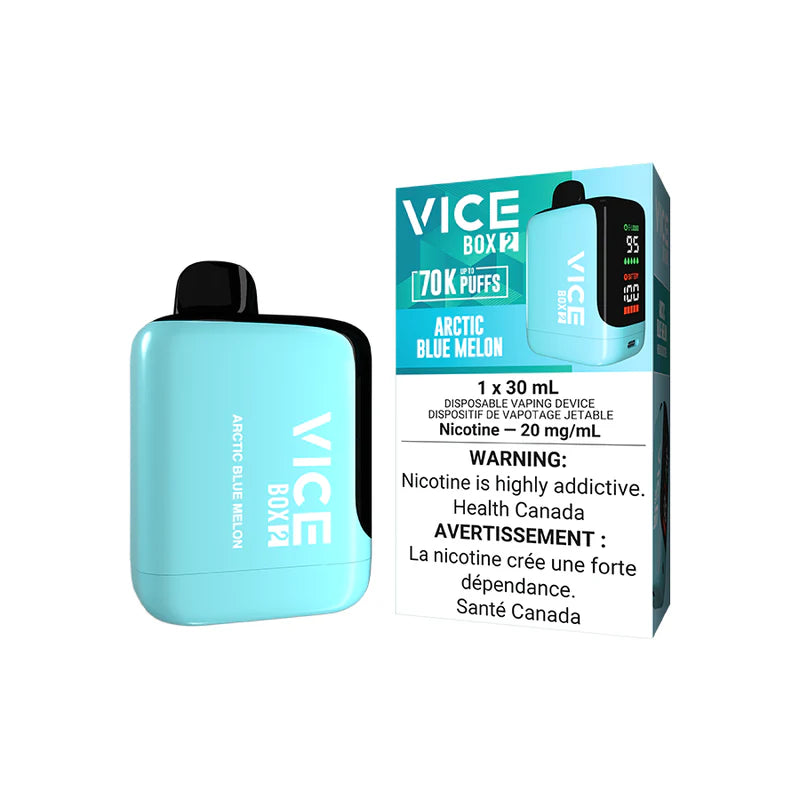 VICE BOX 2 disposable vape Canada — 30 mL e‑liquid, up to 70,000 puffs, USB‑C rechargeable, LED screen, adjustable airflow