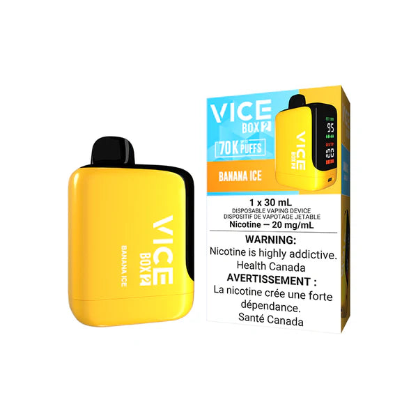 VICE BOX 2 disposable vape Canada — 30 mL e‑liquid, up to 70,000 puffs, USB‑C rechargeable, LED screen, adjustable airflow