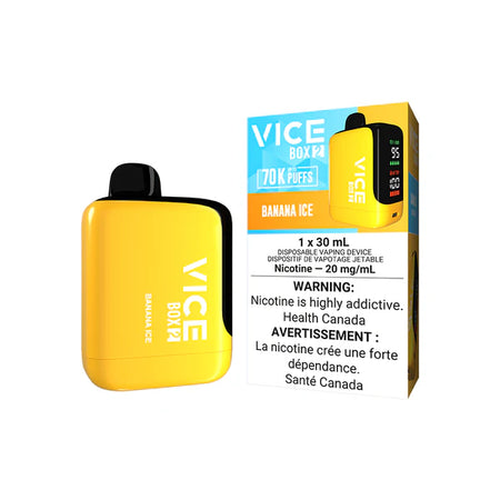 VICE BOX 2 disposable vape Canada — 30 mL e‑liquid, up to 70,000 puffs, USB‑C rechargeable, LED screen, adjustable airflow