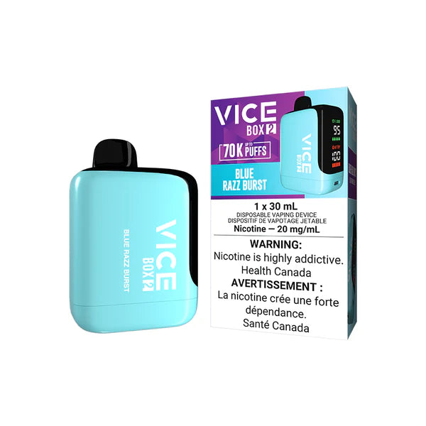 VICE BOX 2 disposable vape Canada — 30 mL e‑liquid, up to 70,000 puffs, USB‑C rechargeable, LED screen, adjustable airflow