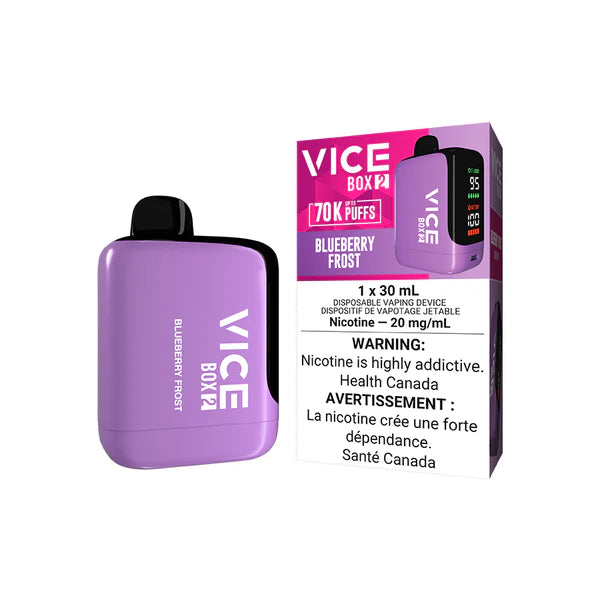 VICE BOX 2 disposable vape Canada — 30 mL e‑liquid, up to 70,000 puffs, USB‑C rechargeable, LED screen, adjustable airflow