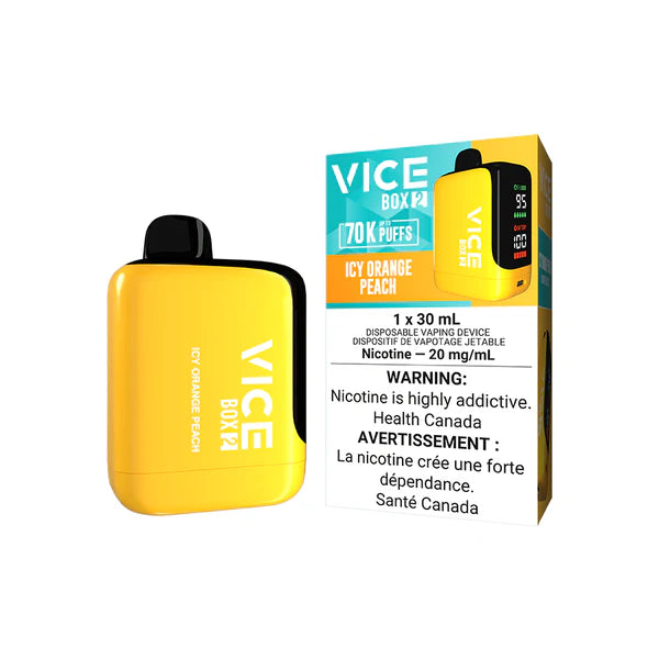 VICE BOX 2 disposable vape Canada — 30 mL e‑liquid, up to 70,000 puffs, USB‑C rechargeable, LED screen, adjustable airflow