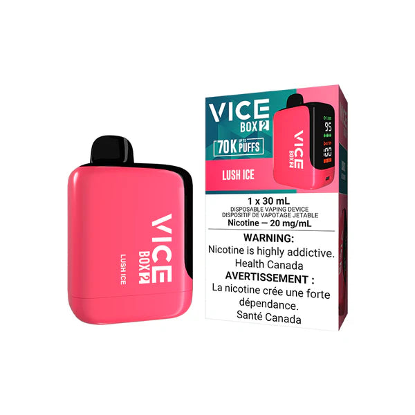 VICE BOX 2 disposable vape Canada — 30 mL e‑liquid, up to 70,000 puffs, USB‑C rechargeable, LED screen, adjustable airflow