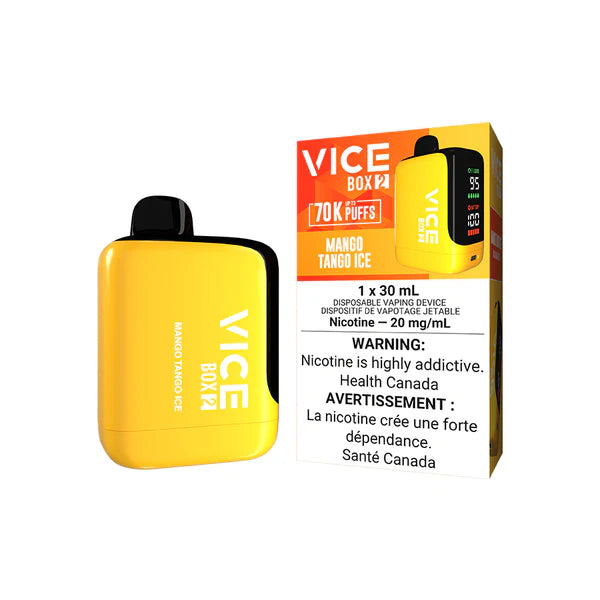 VICE BOX 2 disposable vape Canada — 30 mL e‑liquid, up to 70,000 puffs, USB‑C rechargeable, LED screen, adjustable airflow