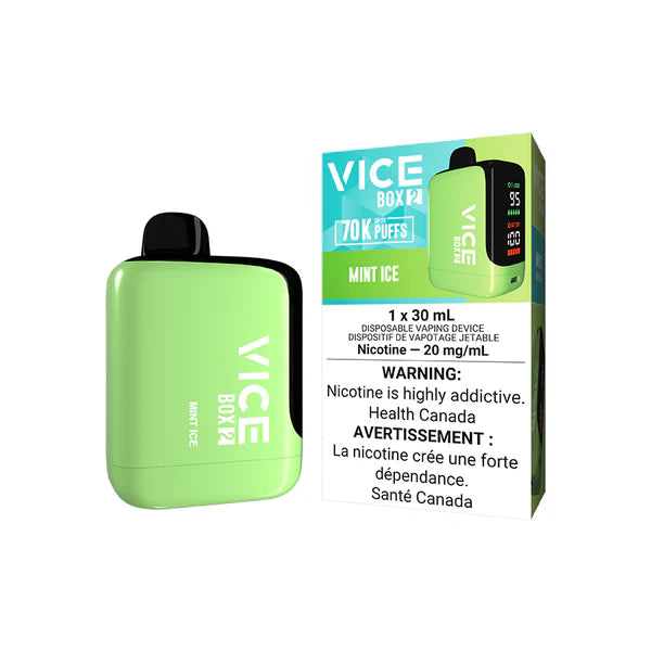 VICE BOX 2 disposable vape Canada — 30 mL e‑liquid, up to 70,000 puffs, USB‑C rechargeable, LED screen, adjustable airflow