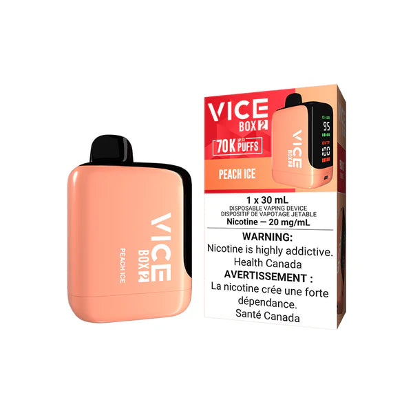 VICE BOX 2 disposable vape Canada — 30 mL e‑liquid, up to 70,000 puffs, USB‑C rechargeable, LED screen, adjustable airflow