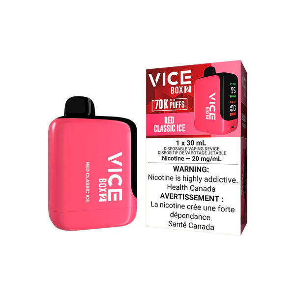 VICE BOX 2 disposable vape Canada — 30 mL e‑liquid, up to 70,000 puffs, USB‑C rechargeable, LED screen, adjustable airflow