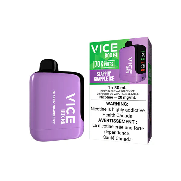 VICE BOX 2 disposable vape Canada — 30 mL e‑liquid, up to 70,000 puffs, USB‑C rechargeable, LED screen, adjustable airflow