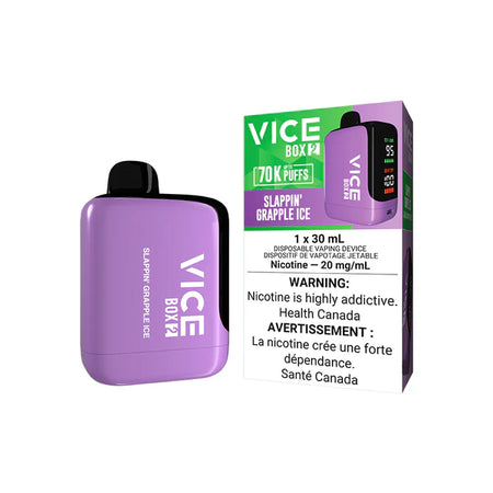 VICE BOX 2 disposable vape Canada — 30 mL e‑liquid, up to 70,000 puffs, USB‑C rechargeable, LED screen, adjustable airflow