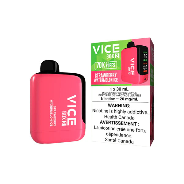 VICE BOX 2 disposable vape Canada — 30 mL e‑liquid, up to 70,000 puffs, USB‑C rechargeable, LED screen, adjustable airflow
