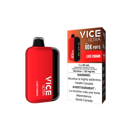 Vice Ultra Disposable in Luxe Cubano flavor, offering smooth tobacco for an exceptional vaping experience.