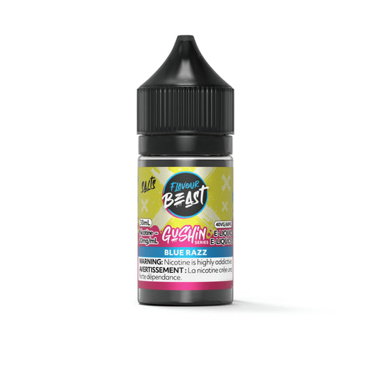 Flavour Beast Blue Razz Salts Gushin Series 30mL salt nicotine e-liquid bottle and box