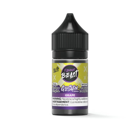 Flavour Beast Grape Salts Gushin Series 30mL salt nicotine e-liquid bottle and box