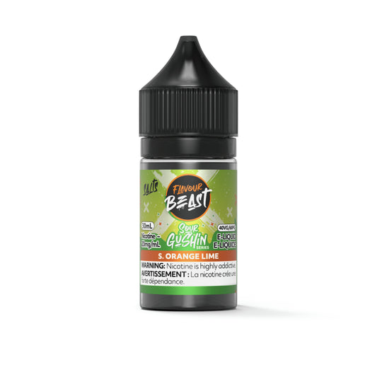 Flavour Beast Sour Orange Lime Salts Gushin Series 30mL salt nicotine e-liquid bottle and box