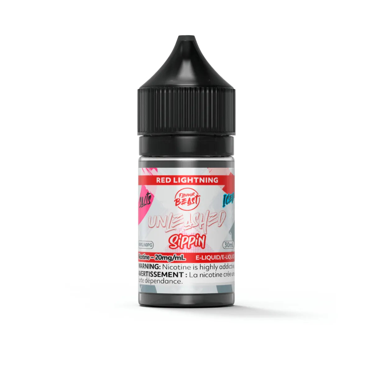 Flavour Beast Unleashed Red Lightning Salts 30mL salt nicotine e-liquid bottle and box