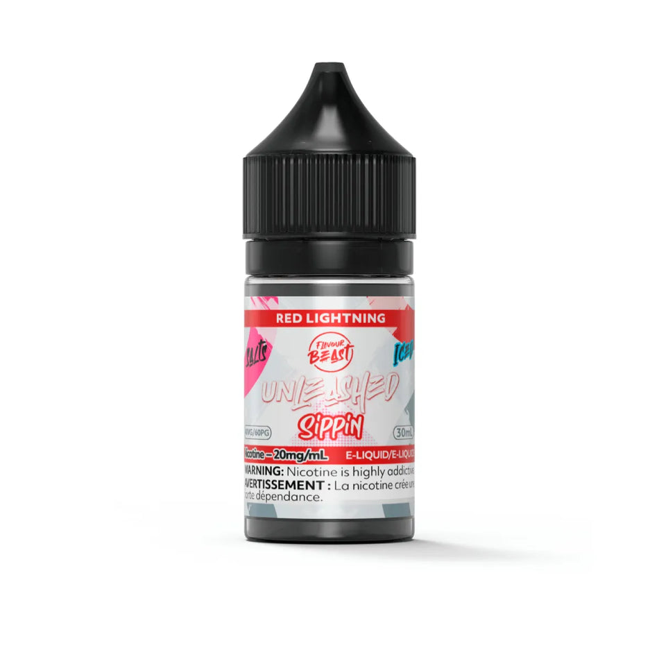 Flavour Beast Unleashed Red Lightning Salts 30mL salt nicotine e-liquid bottle and box