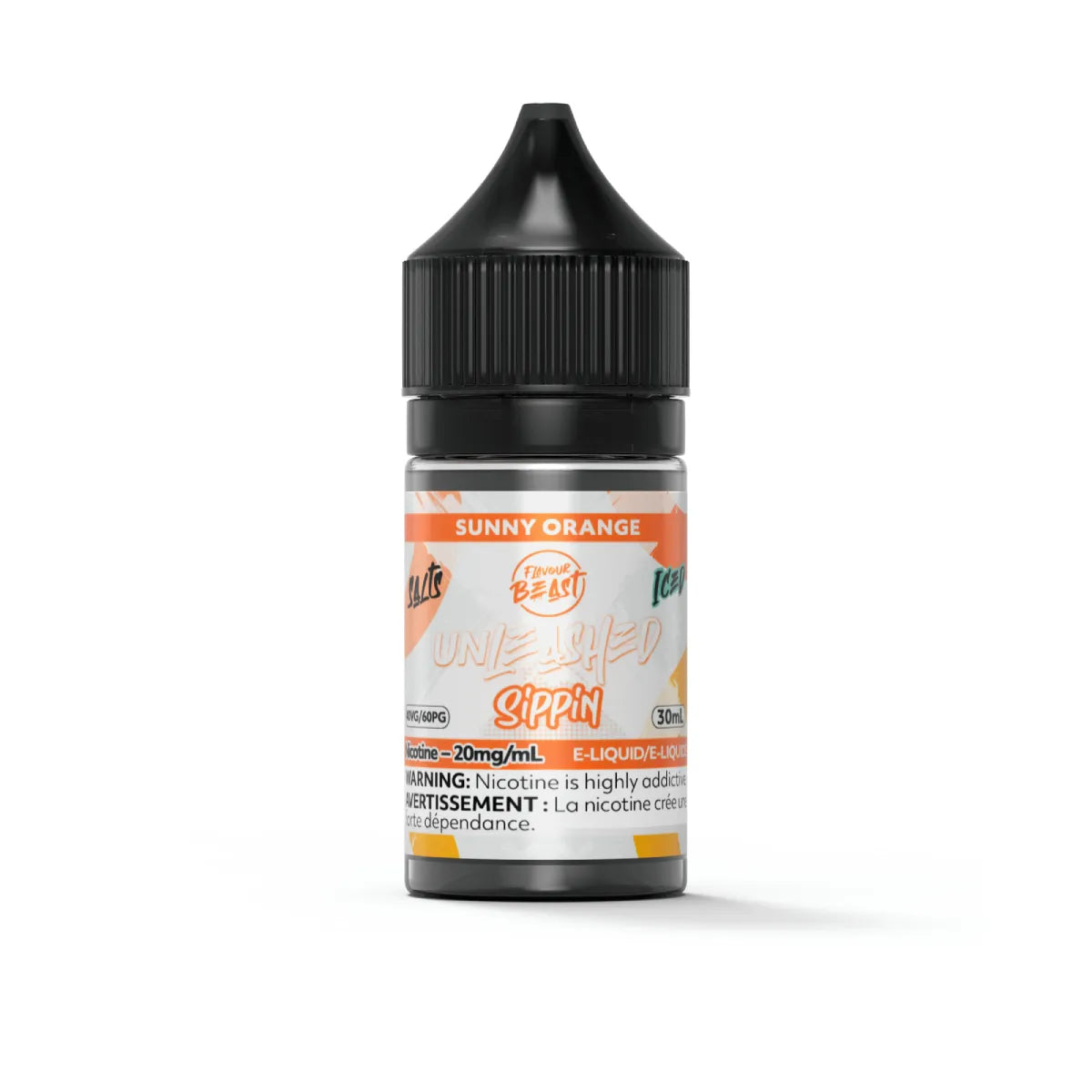 Flavour Beast Unleashed Sunny Orange Salts 30mL salt nicotine e-liquid bottle and box
