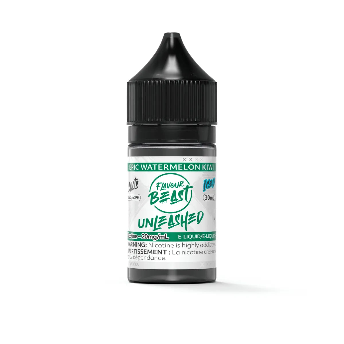 Flavour Beast Unleashed Epic Watermelon Kiwi Salts 30mL salt nicotine e-liquid bottle and box