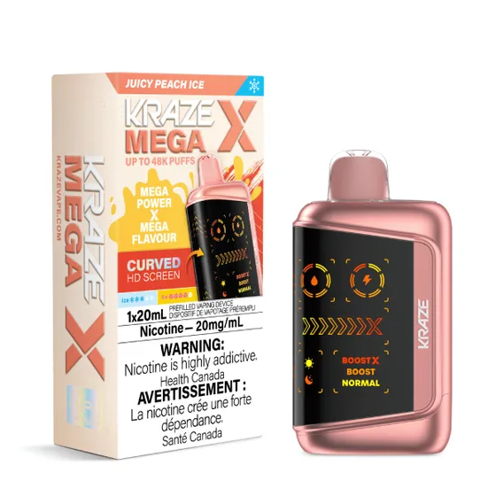 Kraze Mega X 48K Disposable Vape – ultra-capacity 48,000-puff device with high-performance dual mesh coil, OLED screen, Type-C recharge and premium finish.