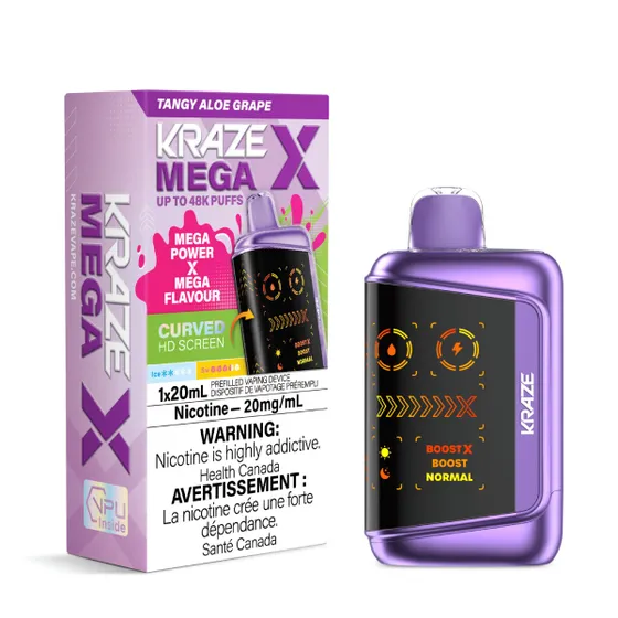 Kraze Mega X 48K Disposable Vape – ultra-capacity 48,000-puff device with high-performance dual mesh coil, OLED screen, Type-C recharge and premium finish.