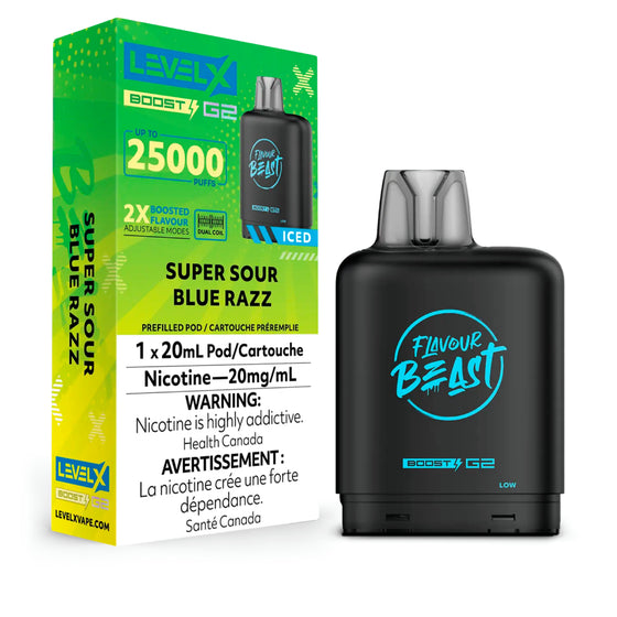 Level X Boost - Flavour Beast - Super Sour Blue Razz Iced Pods