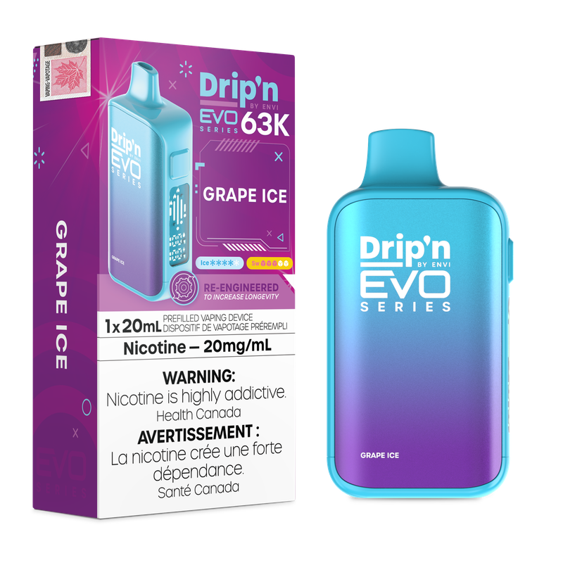 Drip'n 63K EVO disposable vape. Up to 63000 puffs per disposable, mesh coil for great flavour, adjustable airflow and three power modes | The Vape Store