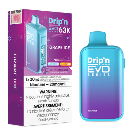 Drip'n 63K EVO disposable vape. Up to 63000 puffs per disposable, mesh coil for great flavour, adjustable airflow and three power modes | The Vape Store