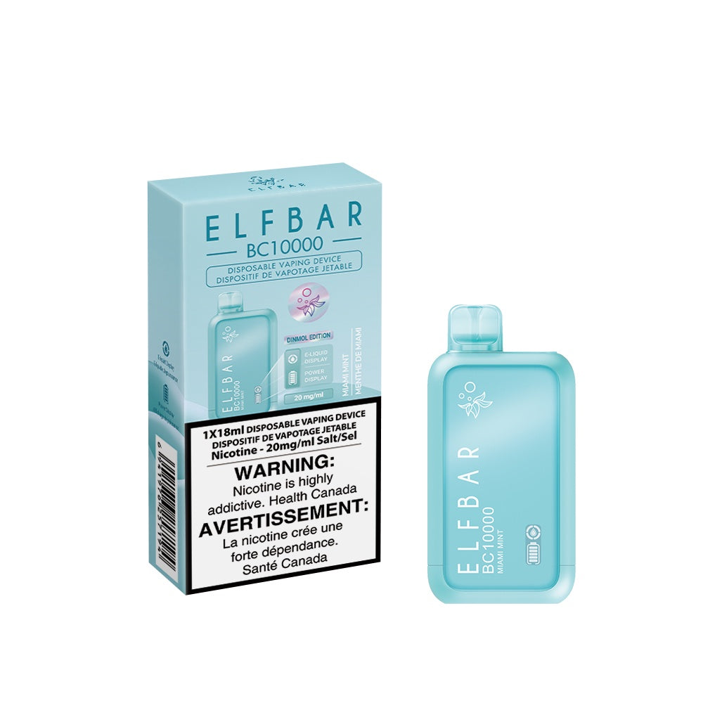 Elf Bar BC10000 Miami Mint delivers up to 10,000 puffs of refreshing mint flavor with smooth draws and a rechargeable Type-C battery.