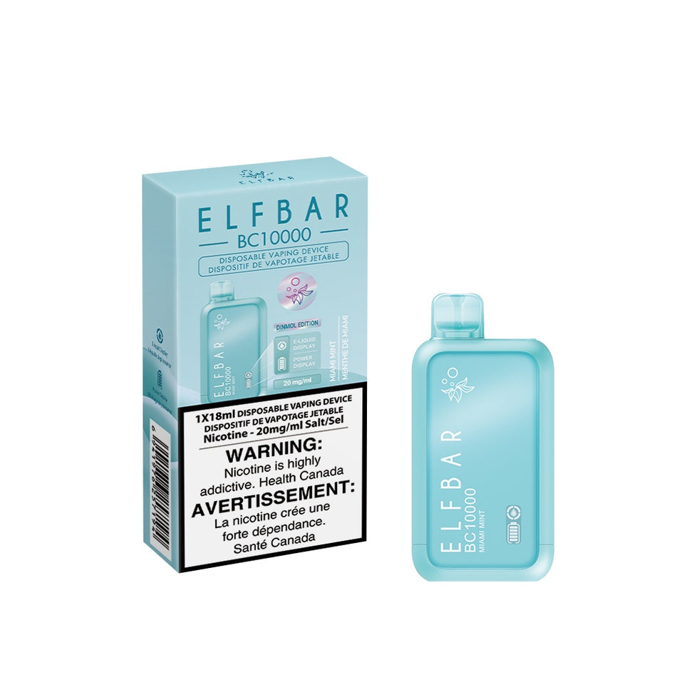 Elf Bar BC10000 Miami Mint delivers up to 10,000 puffs of refreshing mint flavor with smooth draws and a rechargeable Type-C battery.