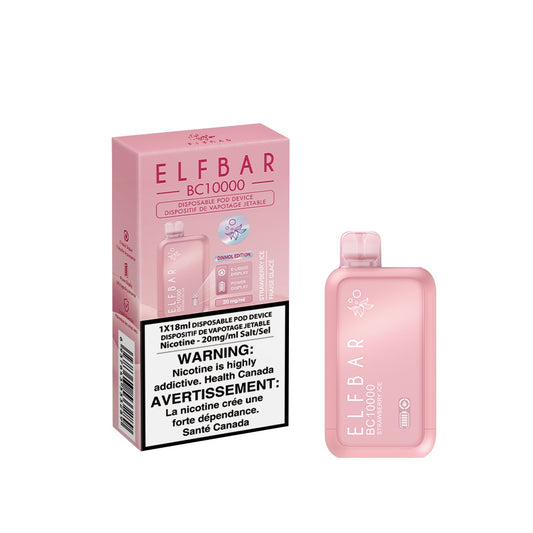 Elf Bar BC10000 Strawberry Ice delivers up to 10,000 puffs of sweet strawberry and icy mint flavor with a smooth draw and rechargeable Type-C battery.