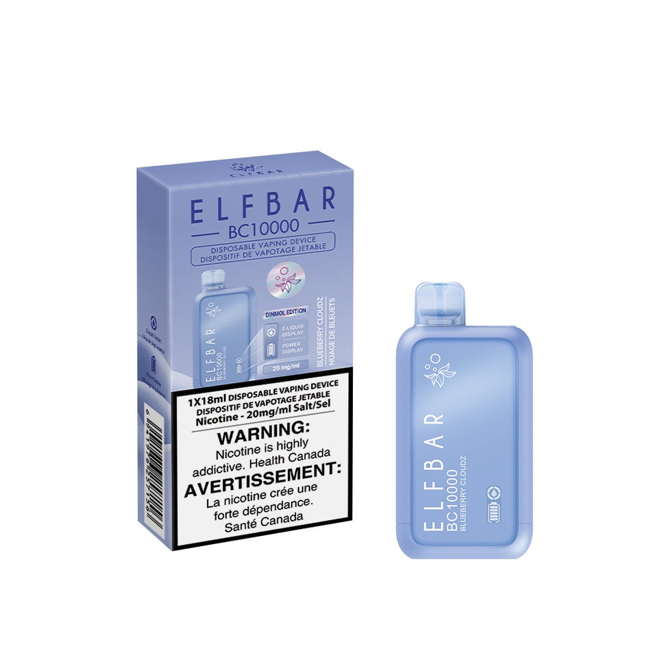 Elf Bar BC10000 Blueberry Clouds delivers up to 10,000 puffs of sweet blueberry flavor with smooth creamy notes and a rechargeable Type-C battery.