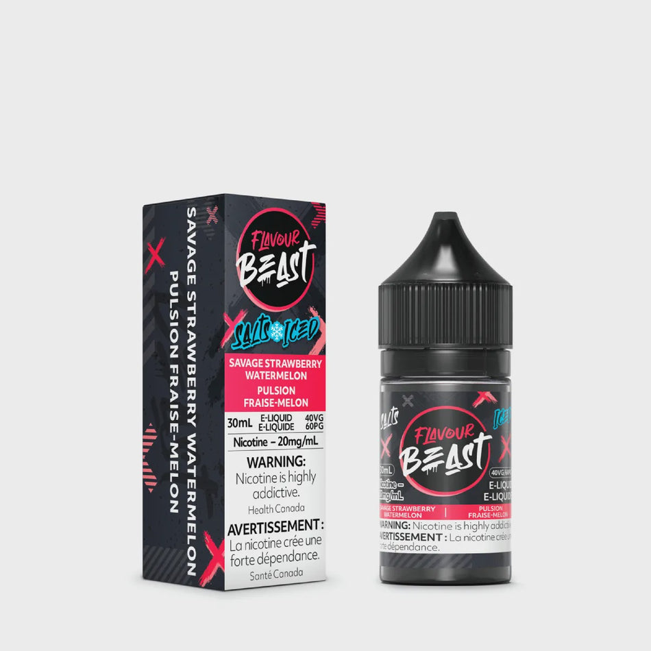 Flavour Beast Savage Strawberry Watermelon Iced Salts 30mL salt nicotine e-liquid bottle